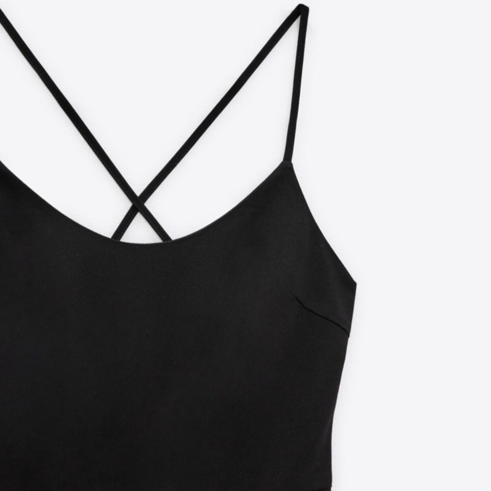 Zara Black Sheath Midi Dress Cross Strap Women's Small - Picture 6 of 13